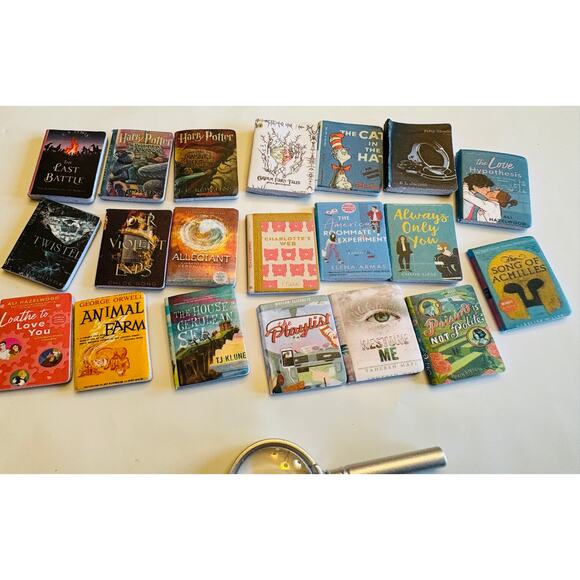 Collection of 20 miniature book models inside a vintage tin w magnifying glass - Picture 7 of 7